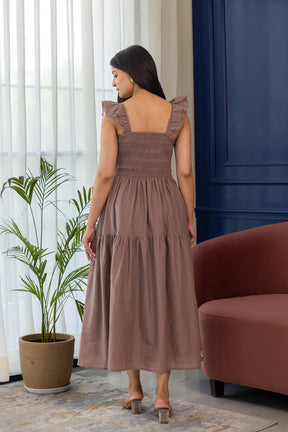 UMBER EMBROIDERY MAXI DRESS