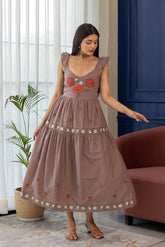 UMBER EMBROIDERY MAXI DRESS