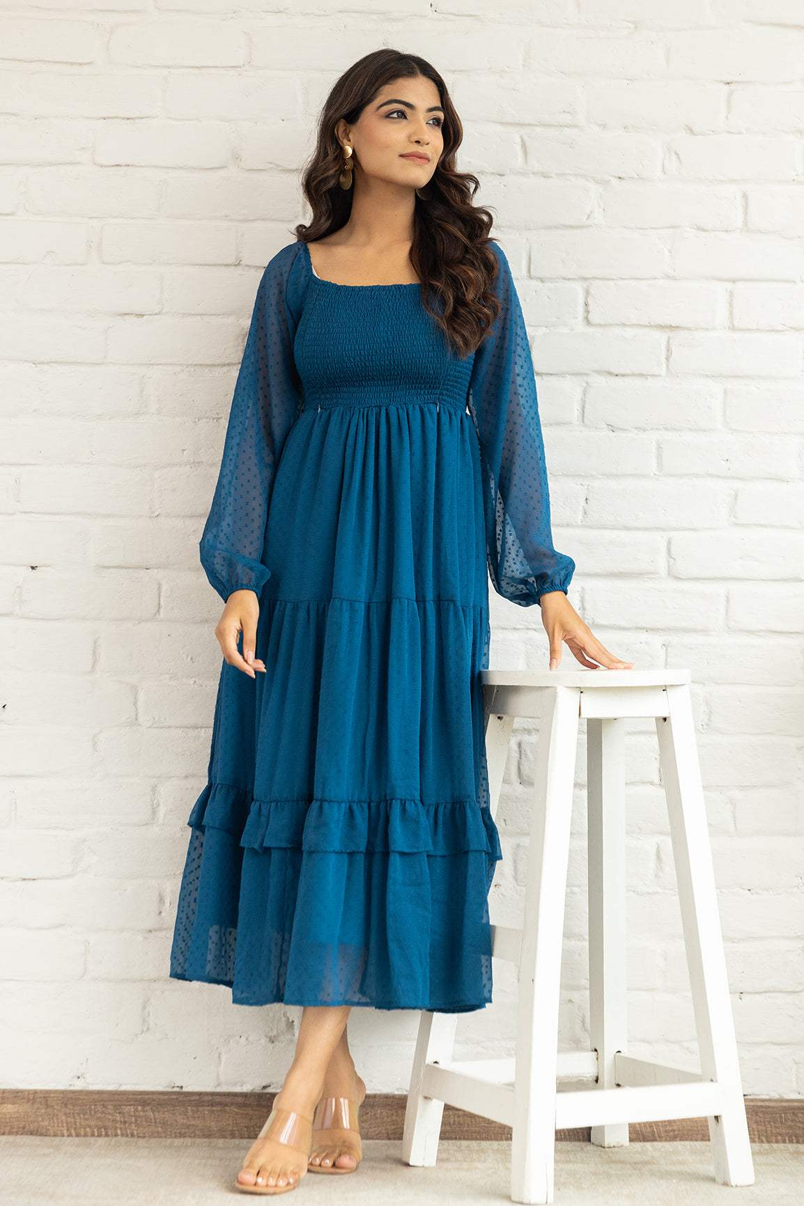 TEAL SMOCKED MAXI