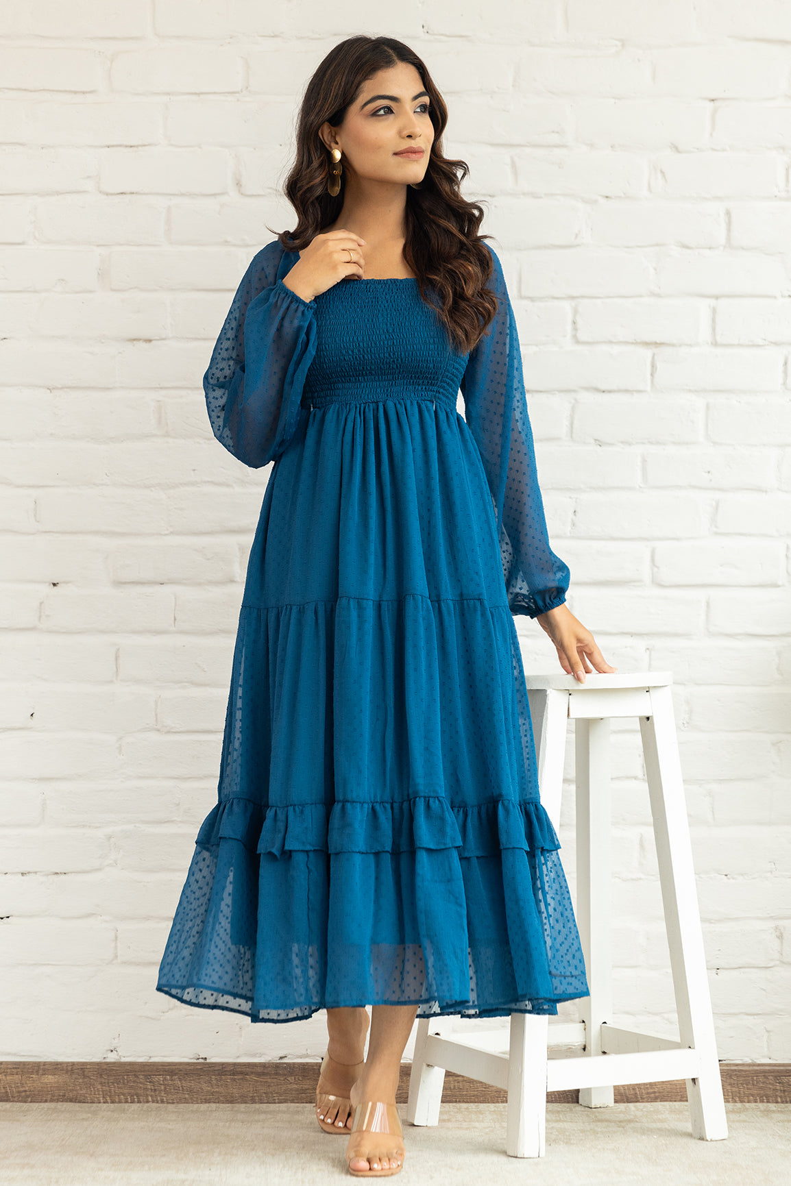 TEAL SMOCKED MAXI