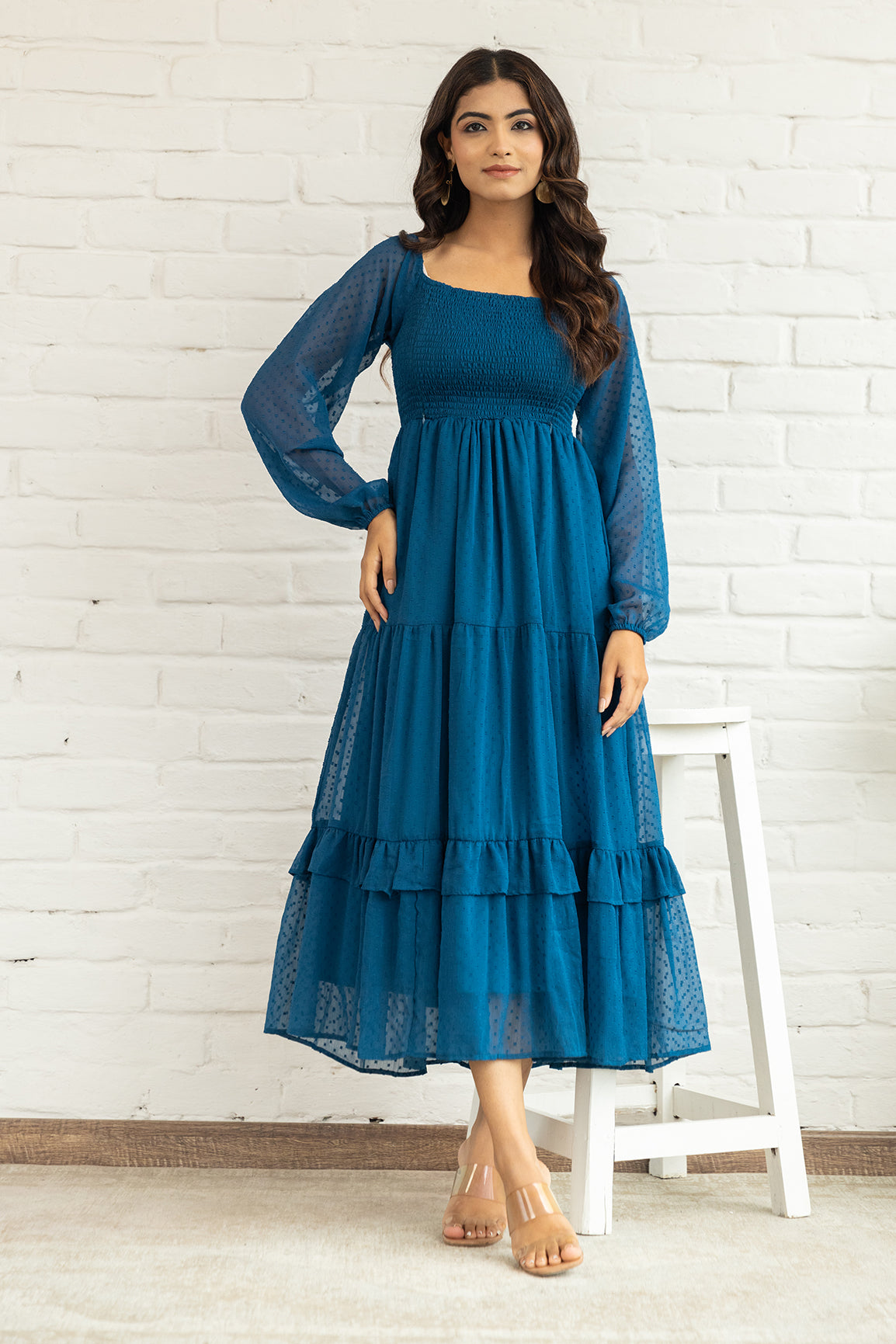 TEAL SMOCKED MAXI