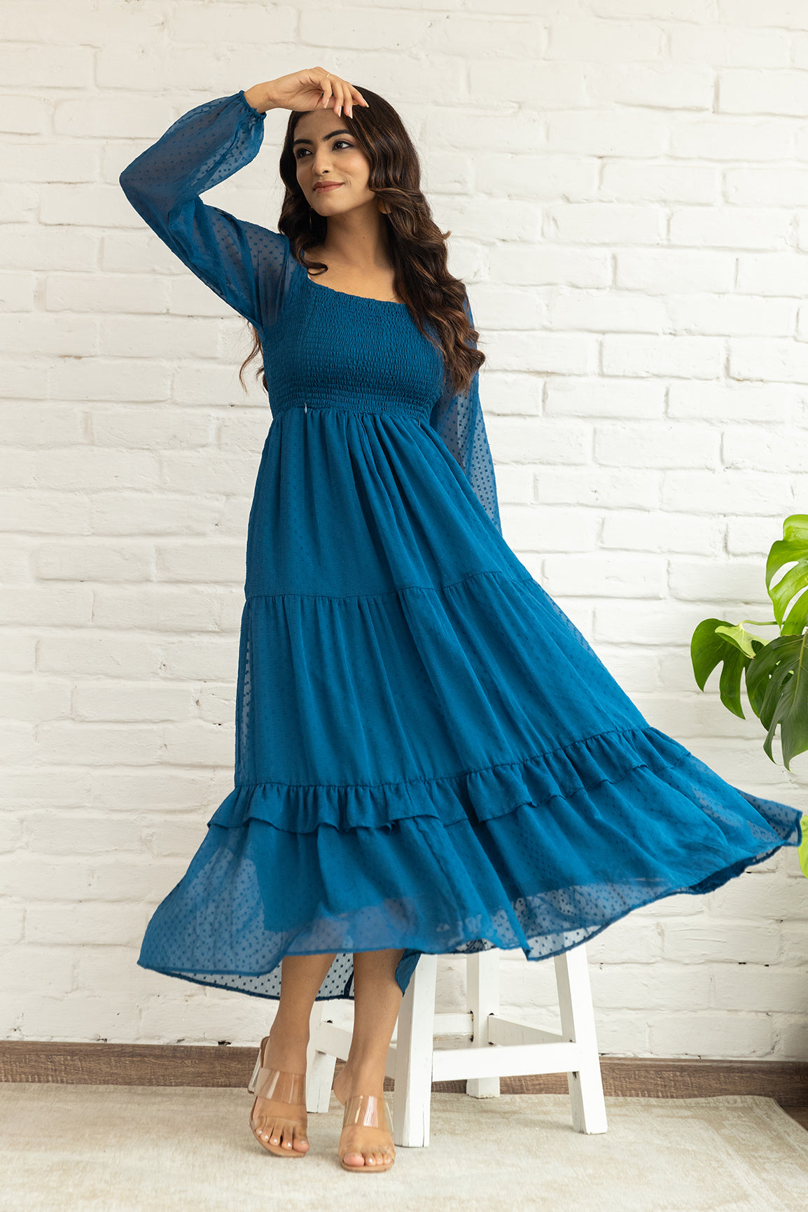 TEAL SMOCKED MAXI