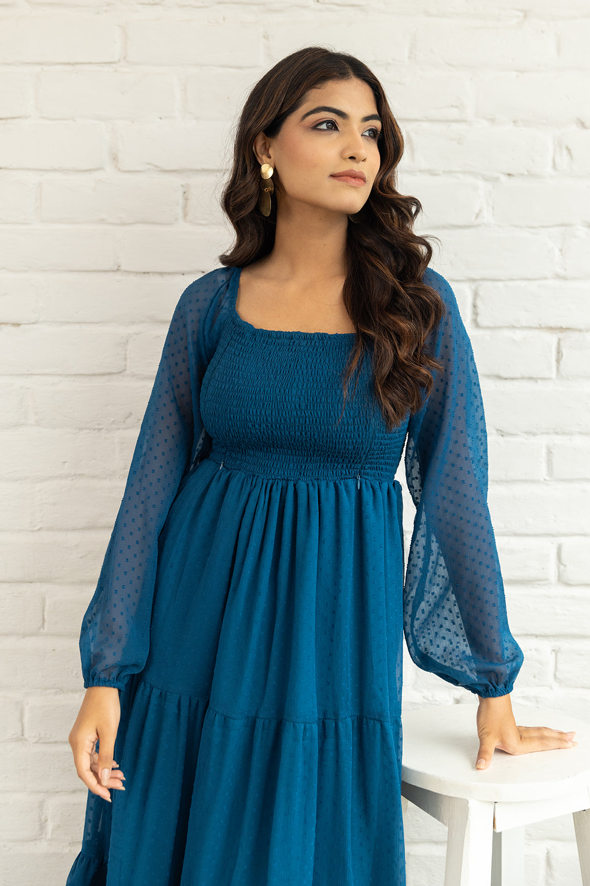 TEAL SMOCKED MAXI