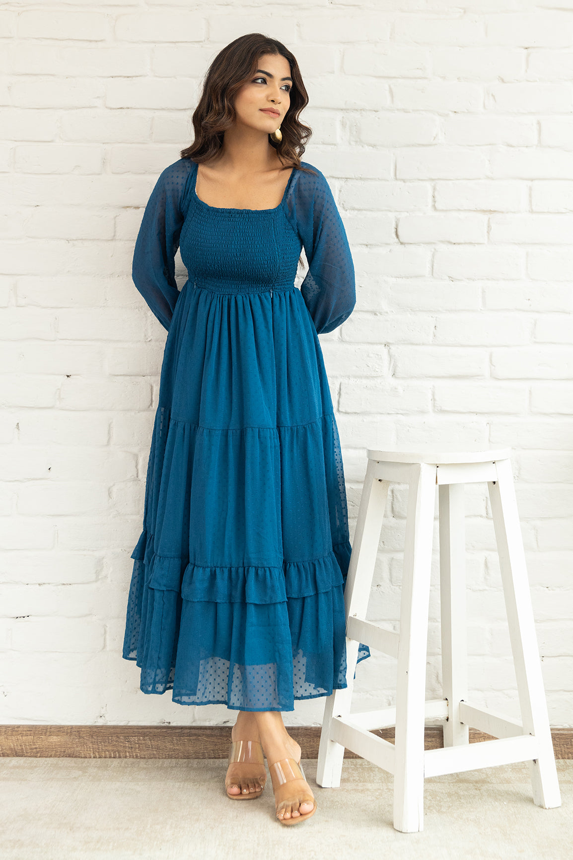 TEAL SMOCKED MAXI
