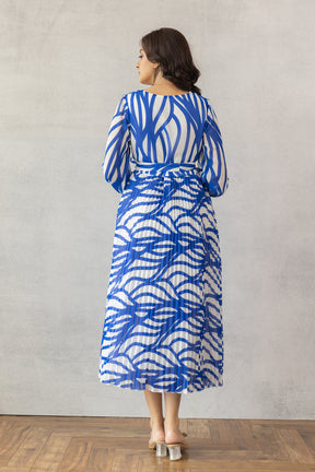 BLUE & WHITE PLEATED MAXI