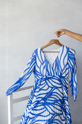 BLUE & WHITE PLEATED MAXI