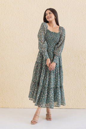 EMERALD SMOCKED MAXI