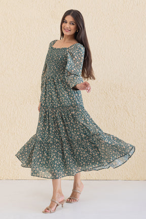 EMERALD SMOCKED MAXI