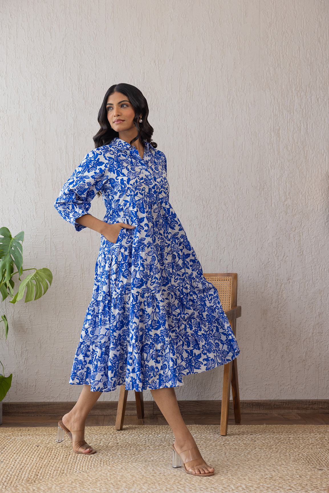 BLUE WHITE COTTON MAXI