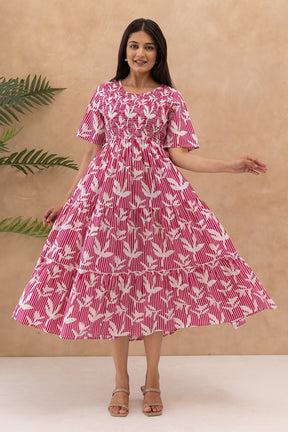 PINK FLORAL & STRIPED COTTON MAXI