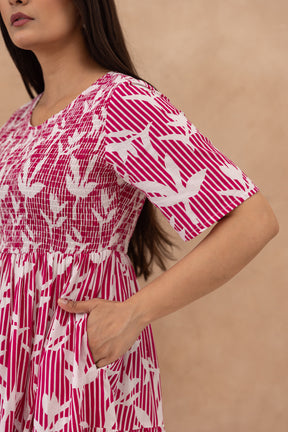 PINK FLORAL & STRIPED COTTON MAXI