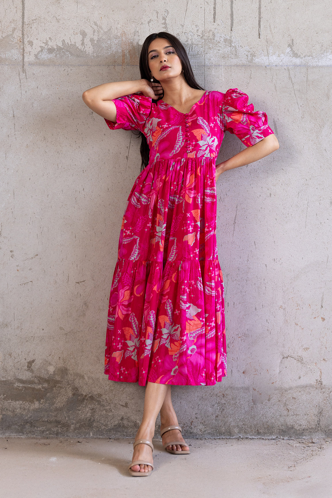 PINK FLORAL COTTON MAXI