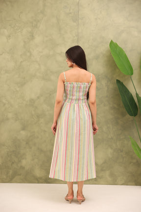 COTTON STRAP STRIPED MAXI