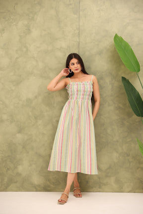 COTTON STRAP STRIPED MAXI