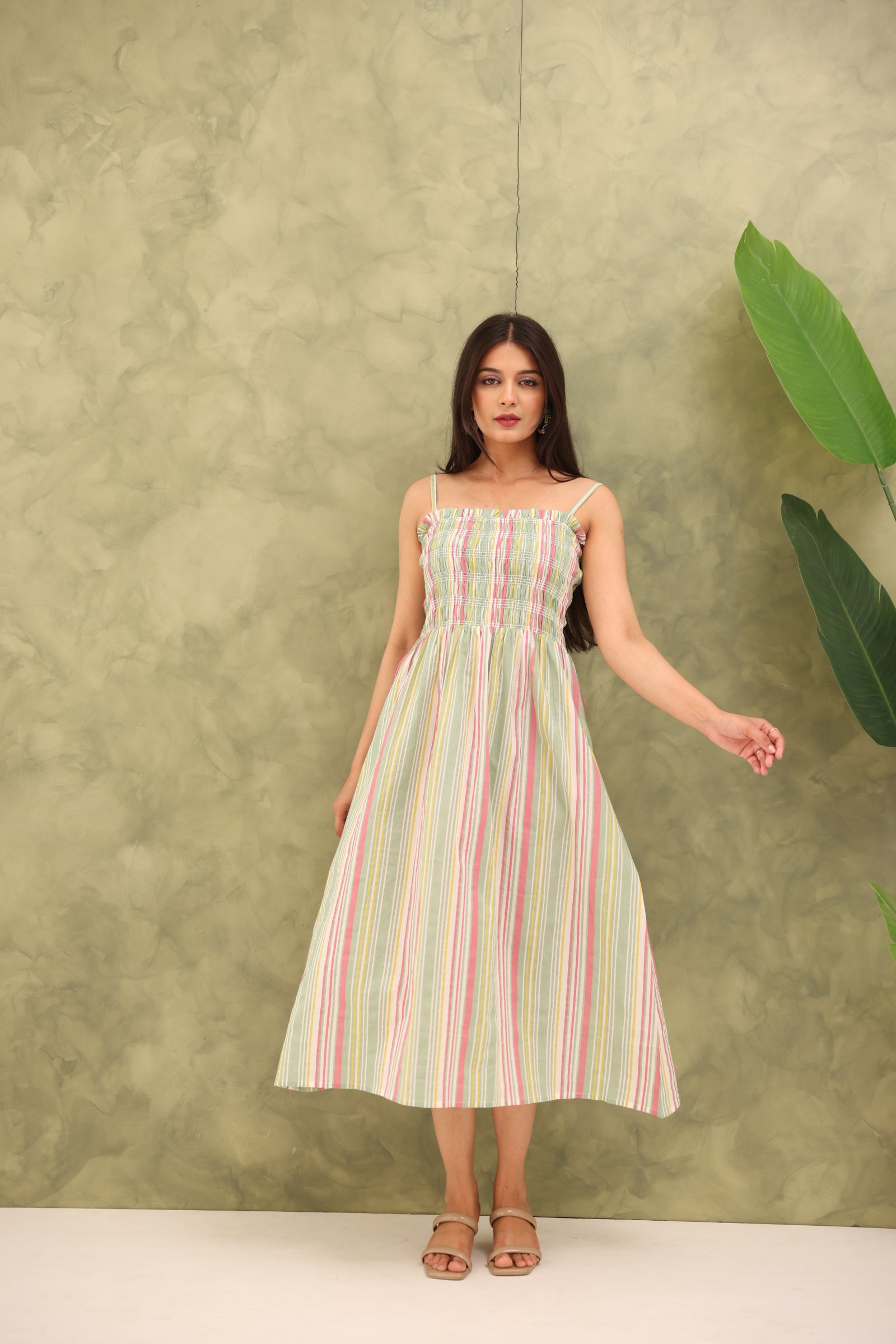 COTTON STRAP STRIPED MAXI