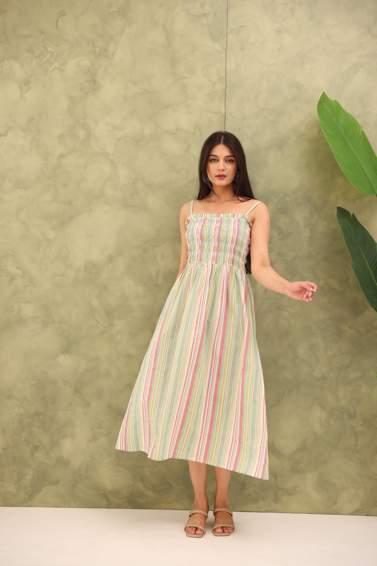 COTTON STRAP STRIPED MAXI