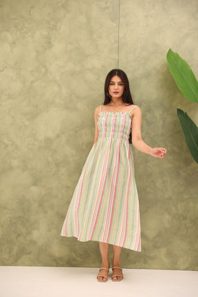 COTTON STRAP STRIPED MAXI
