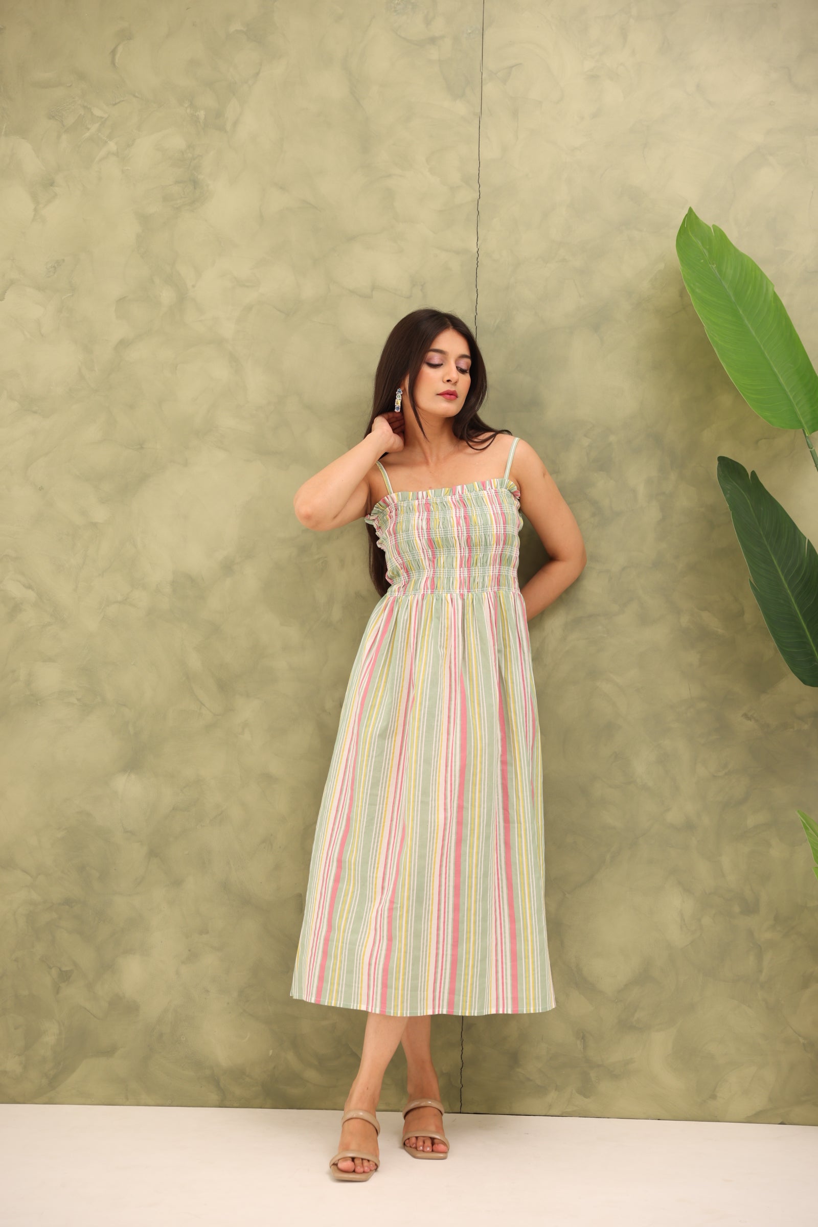 COTTON STRAP STRIPED MAXI