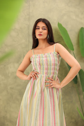 COTTON STRAP STRIPED MAXI