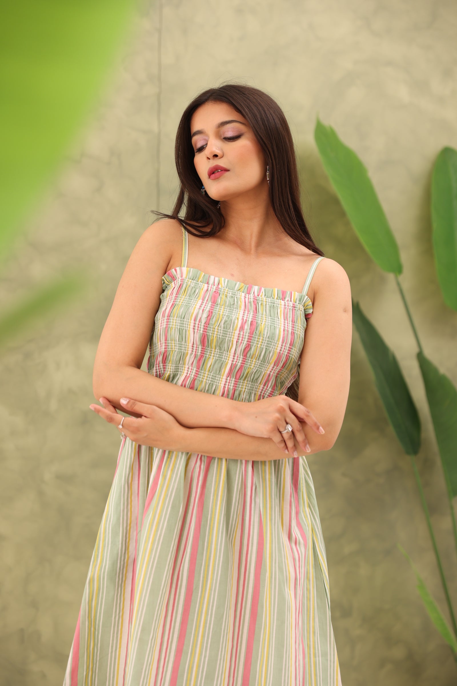 COTTON STRAP STRIPED MAXI