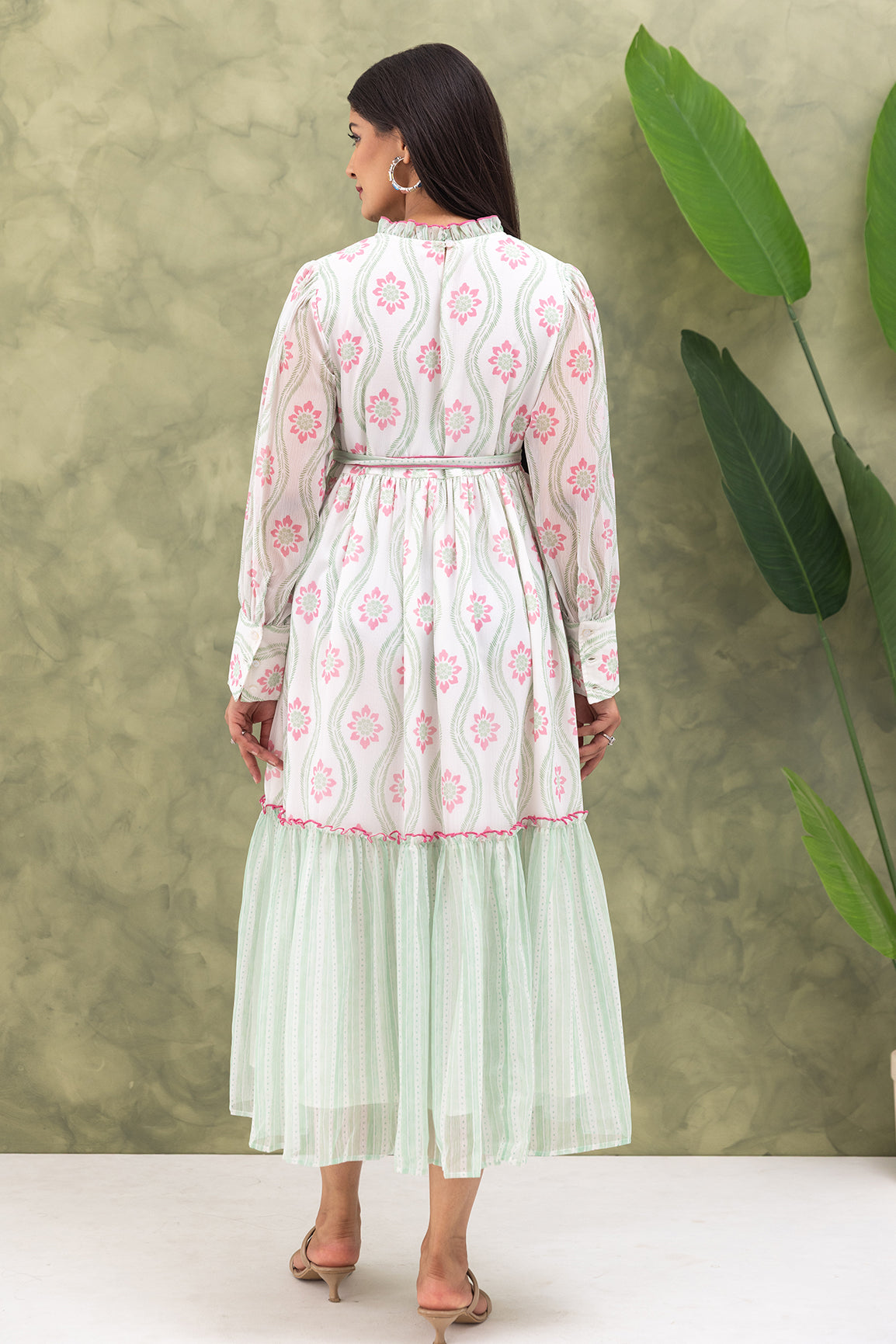 GREEN & PINK PRINTED MAXI DRESS
