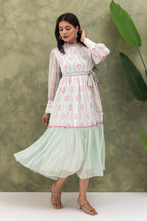 GREEN & PINK PRINTED MAXI DRESS