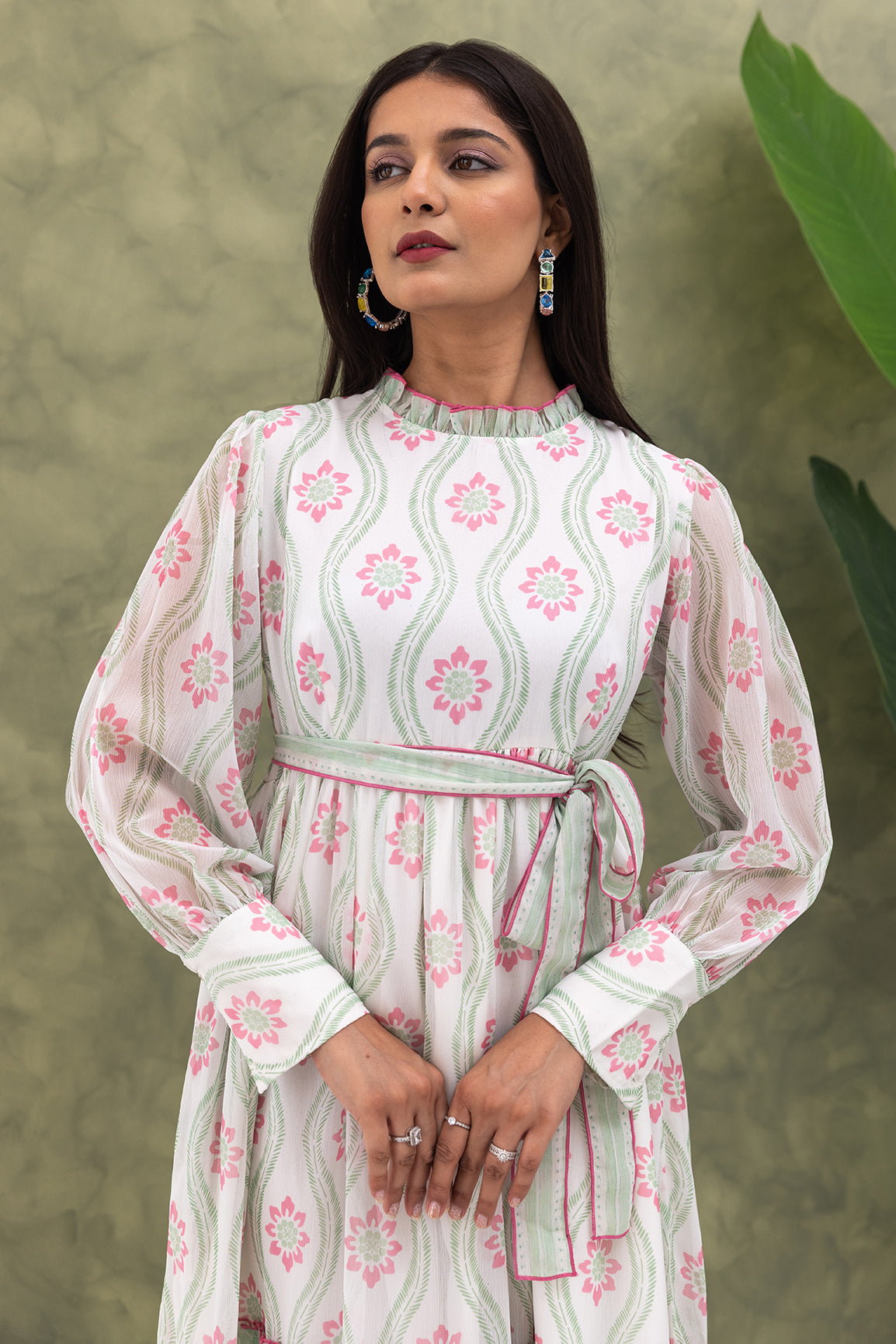 GREEN & PINK PRINTED MAXI DRESS