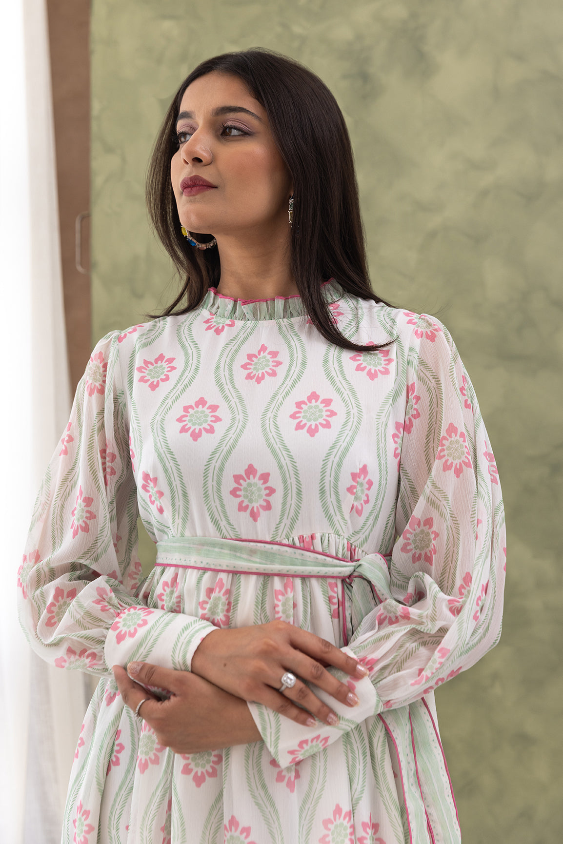 GREEN & PINK PRINTED MAXI DRESS