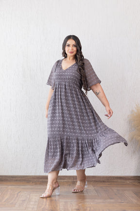 Grey Jacquard Maxi Dress - Polago Plus Stylish and Versatile Design