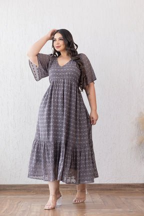 Grey Jacquard Maxi Dress - Polago Plus for stylish occasions.