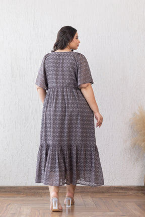Grey jacquard maxi dress from Polago Plus, stylish and chic design.