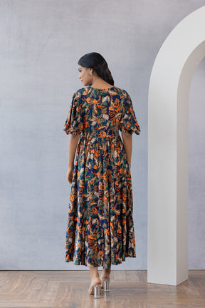 Elegant floral print maxi dress, perfect for any occasion.