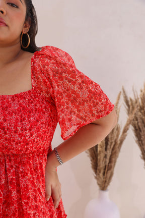 RED CHIFFON SMOCKED MAXI