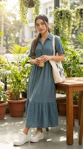 EVERYDAY SERENE BLUE COTTON DENIM MAXI