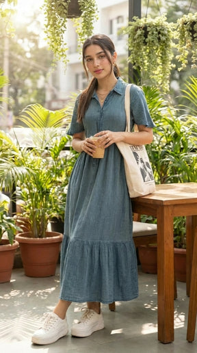 EVERYDAY SERENE BLUE COTTON DENIM MAXI
