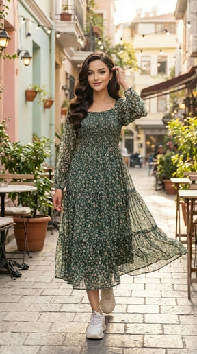 EMERALD SMOCKED MAXI