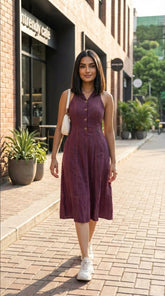 WINE BUTTONED DENIM MAXI