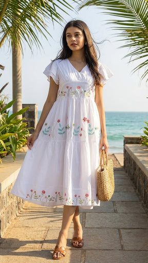 WHITE EMBROIDERY COTTON MAXI