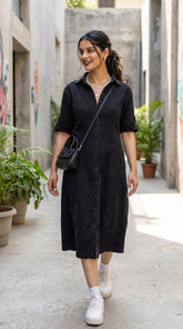 BLACK DENIM COTTON MAXI