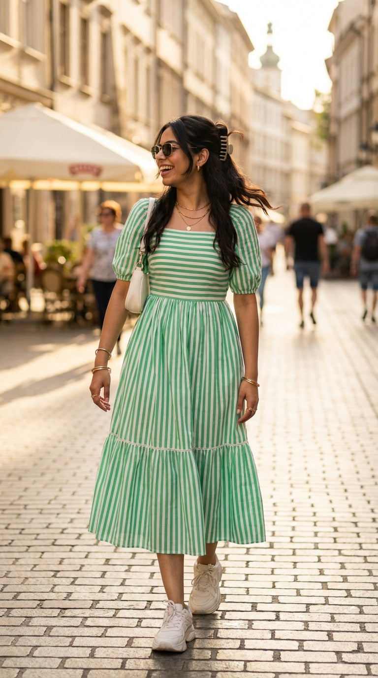 GREEN & WHITE STRIPE COTTON MAXI