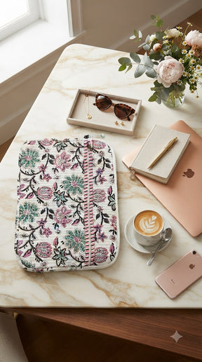 ROSEVINE FLORAL QUILTTED LAPTOP BAG