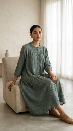 SAGE GREEN COTTON DENIM DRESS
