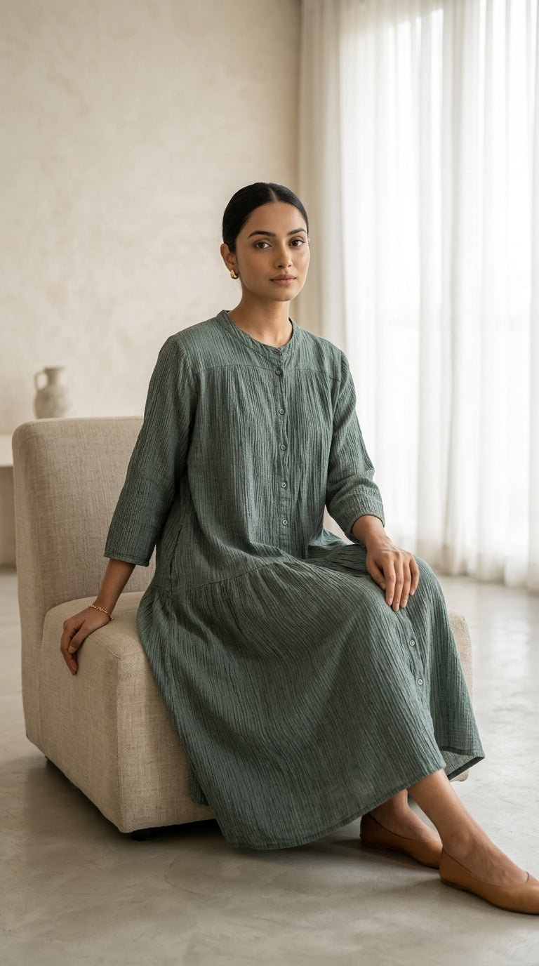 SAGE GREEN COTTON DENIM DRESS