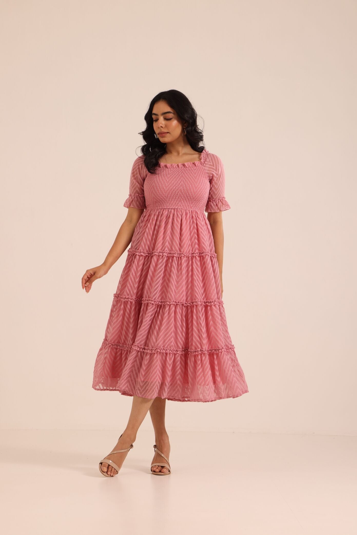 SALMON PINK SMOCKED MAXI