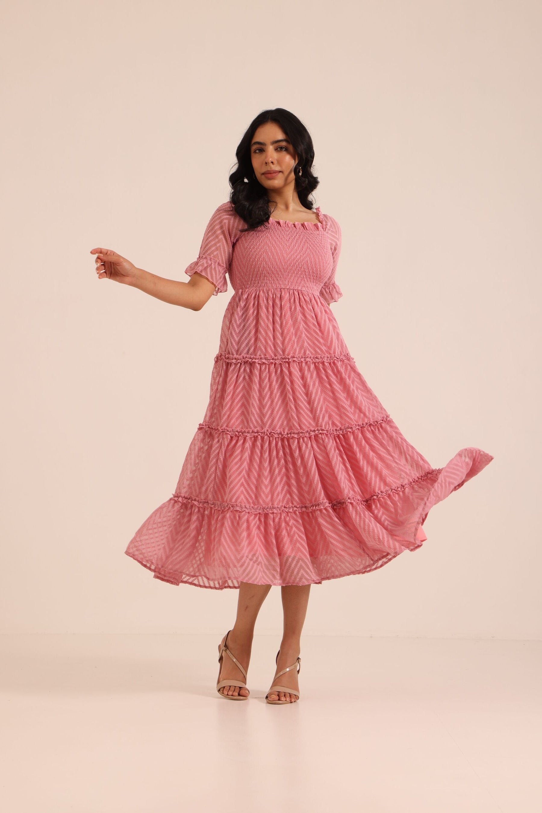 SALMON PINK SMOCKED MAXI