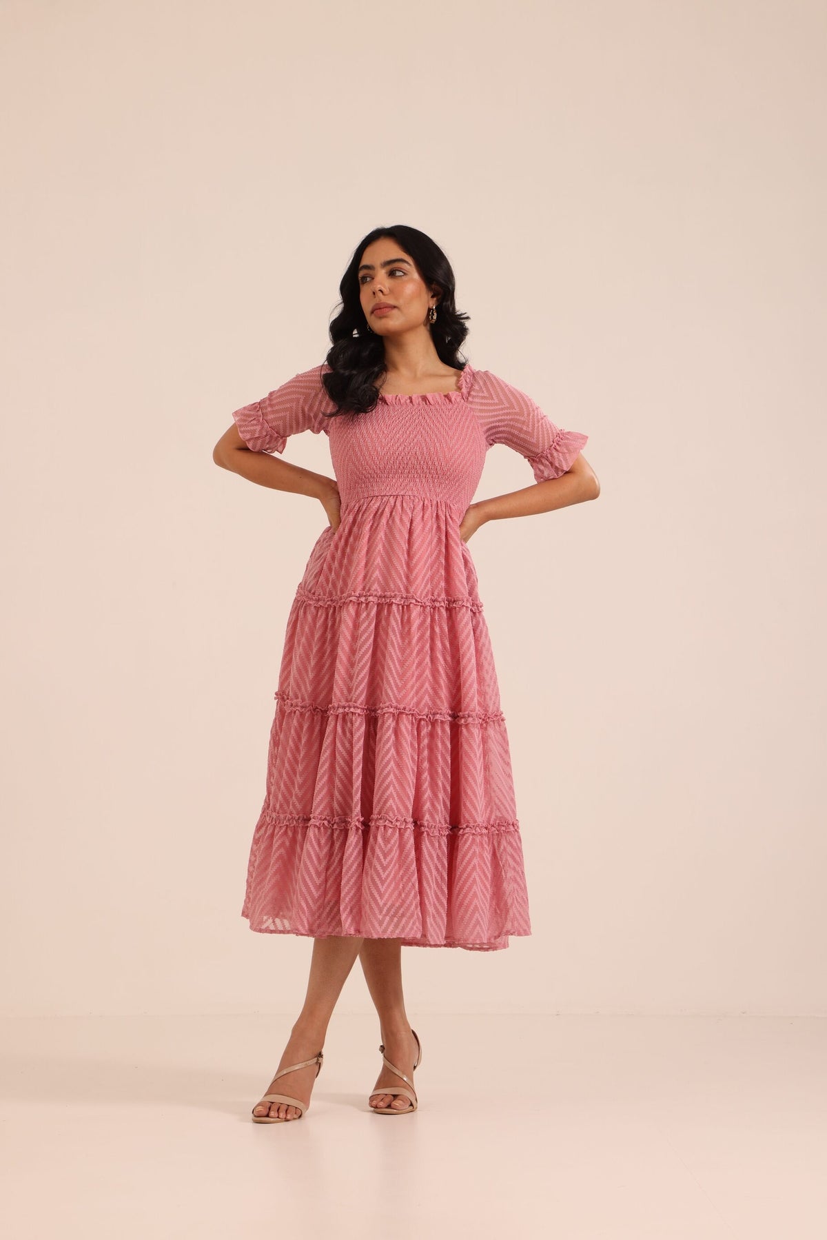 SALMON PINK SMOCKED MAXI