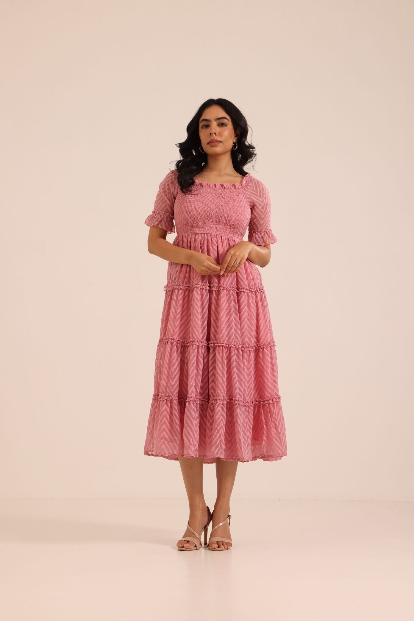 SALMON PINK SMOCKED MAXI
