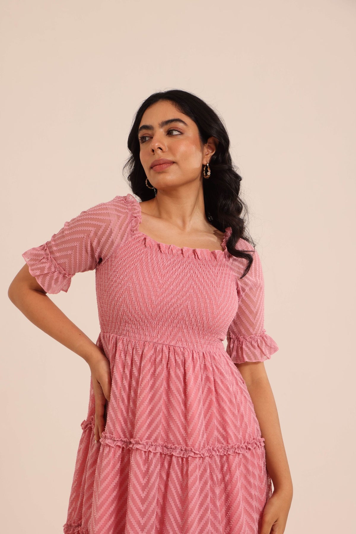 SALMON PINK SMOCKED MAXI