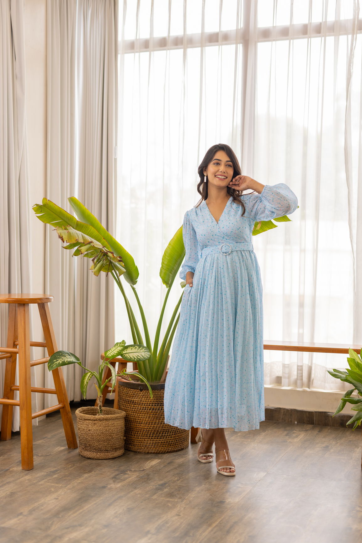 SKY BLUE PLEATED MAXI