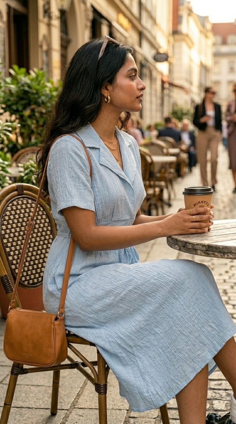 SKY BREEZE TIE WAIST COTTON DENIM DRESS